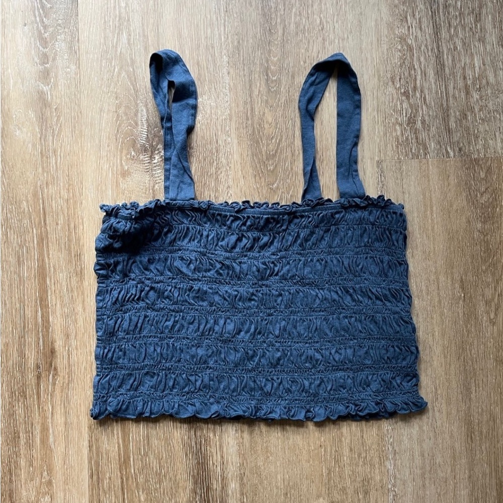 American Eagle Blue Smocked Cropped Tank Top
